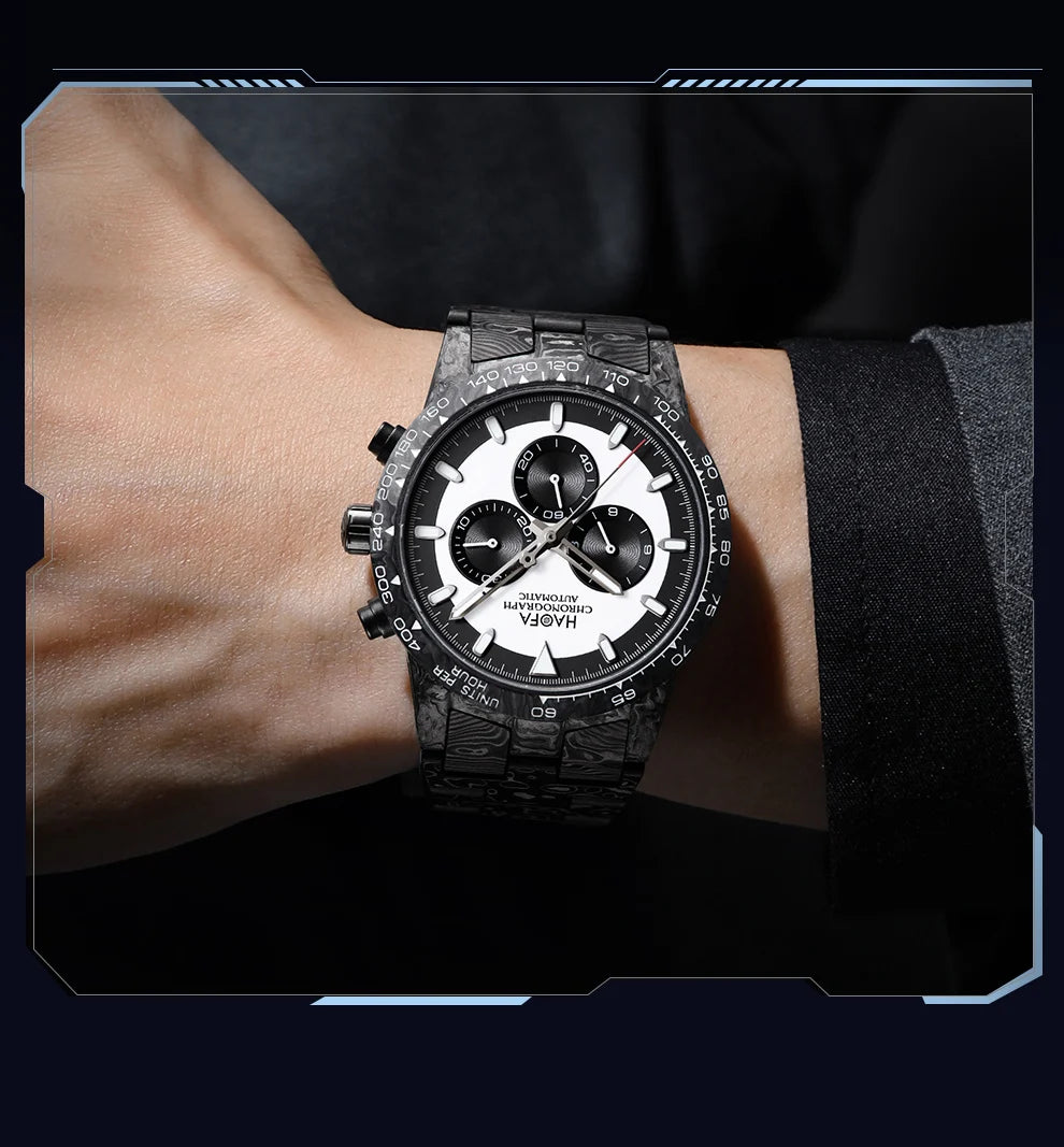 Haofa Watch for Men Full Carbon Fiber Chronograph Automatic Mechanical Watch Sapphire Waterproof Wristwatch Multifunction 2366-1