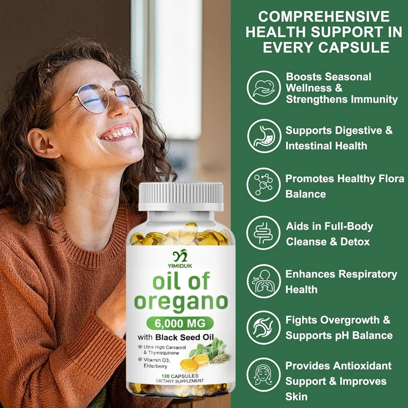 Yimiduk Oregano Oil Extract Softgels - Powerful Herbal Supplement for Immune, Respiratory & Digestive System Support