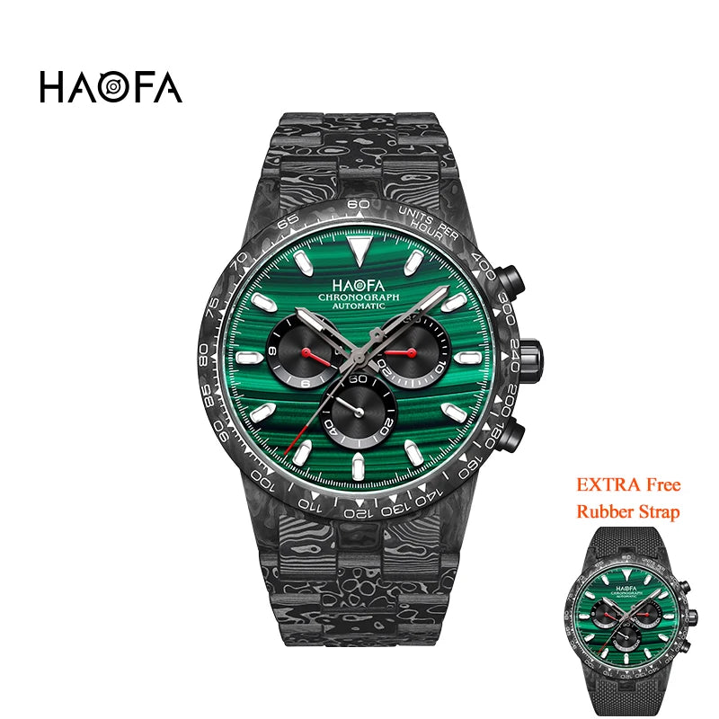 Haofa Watch for Men Full Carbon Fiber Chronograph Automatic Mechanical Watch Sapphire Waterproof Wristwatch Multifunction 2366-1