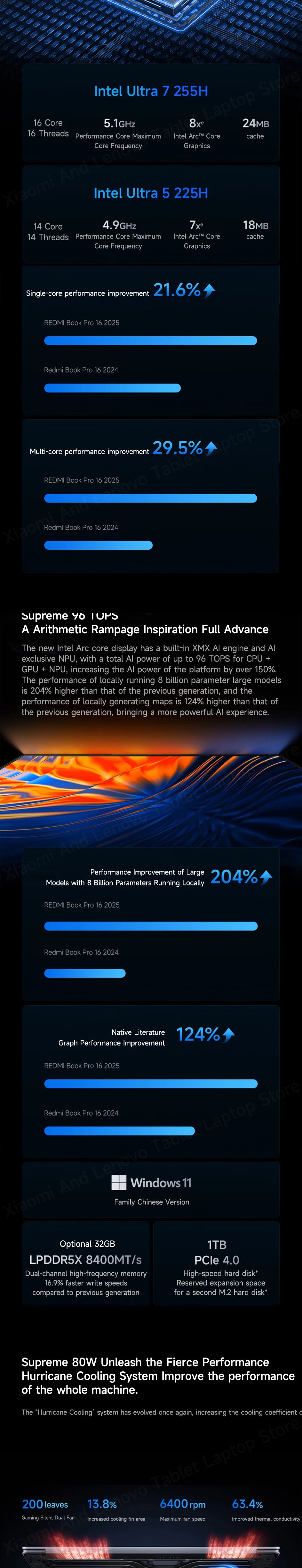 Xiaomi Laptop Redmibook Pro 16 2025 16" 3.1K 165Hz Intel Core Ultra5/Ultra7 32GB RAM 1/2TB PCIe 4.0 SSD 140W Supercharged Laptop