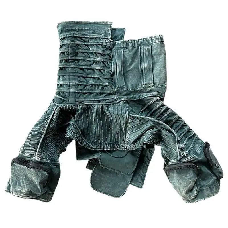 HKSH Spring New Men Tide Punk Sand Waste Land COS Asymmetric Deconstruction Pleated Coats Futuristic Washed Short Jackets HK4206