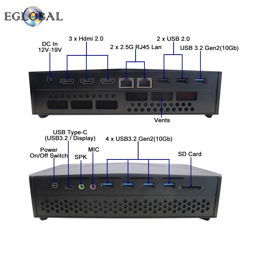 EGLOBAL Gaming Mini PC RTX4060 i9 12900HX 13900HK 32G DDR5 2TB NVMe PC 3*HD Ports Windows11 Desktop Computer Gaming PC