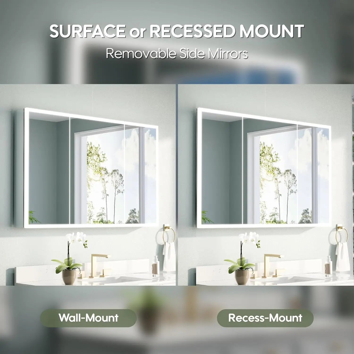48" X 30" LED Medicine Cabinet with Mirror, 3X Magnifiying Mirror Cabinet, Defogging/Dimmable Bathroom Mirrored, Customized