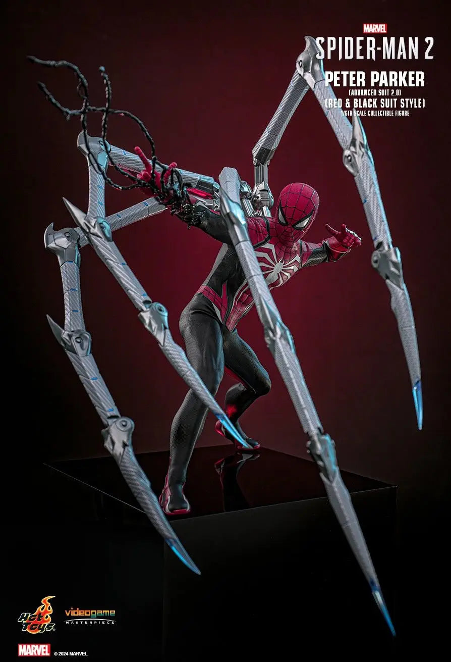 Original Hot Toys VGM66 Spider Man 2 Peter Parker Advanced Suit 2.0 Red and Black Suit Style 1/6 In Stock Anime Action Model Toy