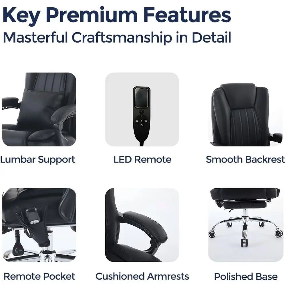 4-Point Kneading Heated Massage Office Chair with Footrest, UL & BIMA Certified, 500lbs Capacity, Suitable for Big & Tall, Leath
