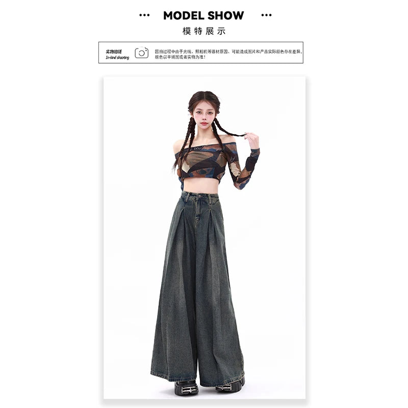 Women's Blue Y2k Jeans Baggy Harajuku Aesthetic Streetwear 2000s Trashy Oversize Denim Trousers Loose Jean Pants Vintage Clothes