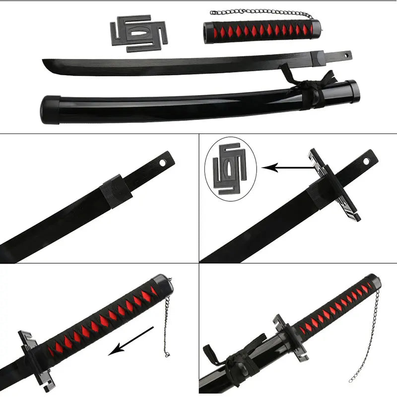 104Cm/41Inch New Anime Katana Ichigo Bankai Zangetsu Cosplay Japanese Ninja Sword Black Blade Halloween Roleplaying Weapons