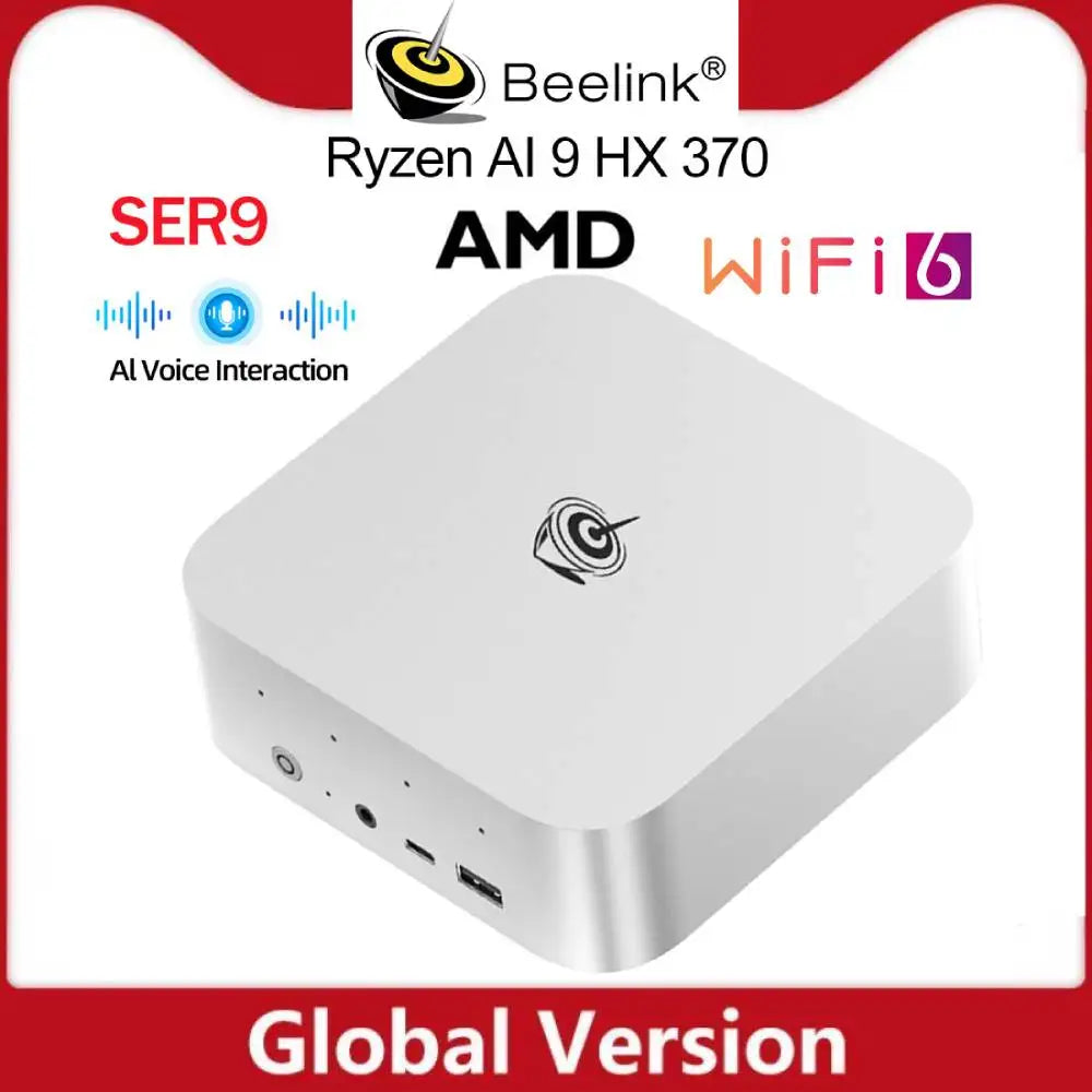 Beelink SER9 PRO AMD Ryzen AI 9 HX370 Powerful AI PC DDR5 Mini Gaming PC Windows 11 PRO NVME PCIe4.0 SSD Desktop Computer