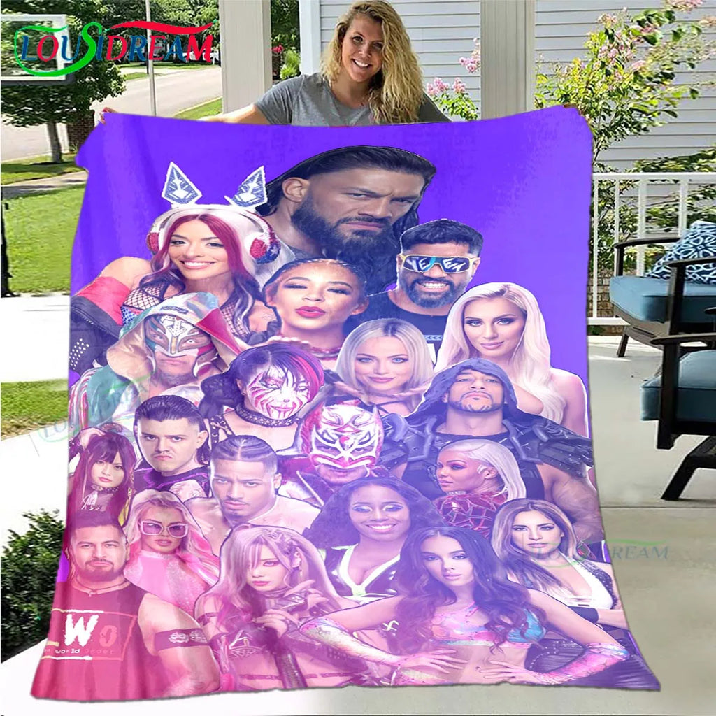 Fashion Wrestling Sport W-Wwe Print Blanket Flannel Thin Blanket Portable Home Travel Office Lunch Break Blanket Bath Towel Gift