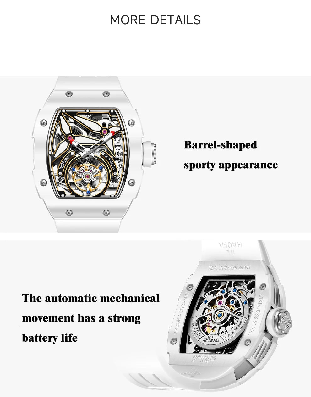 Haofa Automatic Flying Tourbillon Men's Luxury Watch Ceramic Case Skeleton Mechanical Sapphire Man Watch Business 1901-2