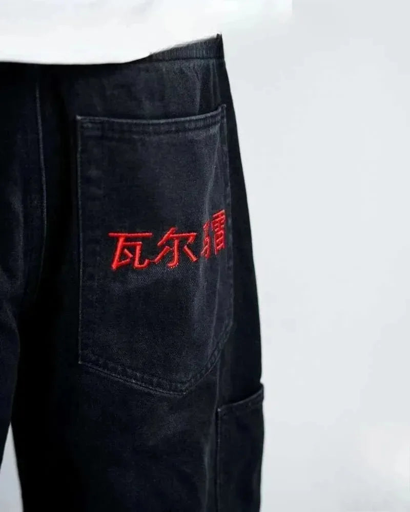 Y2K baggy Jeans Dragon Graffiti Embroidery High Waist Men Women Vintage Streetwear 2000s Harajuku Casual Loose Wide Leg Jeans