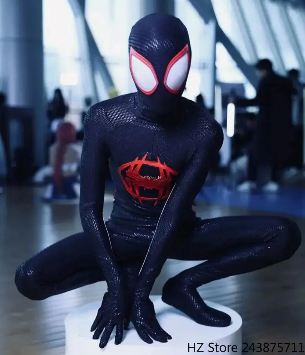 Miles Morales Spider-Man Jumpsuit & Mask Screen Printing 1:1 3D Handmade Customized Spiderman Suit Halloween Cos Costume Gift
