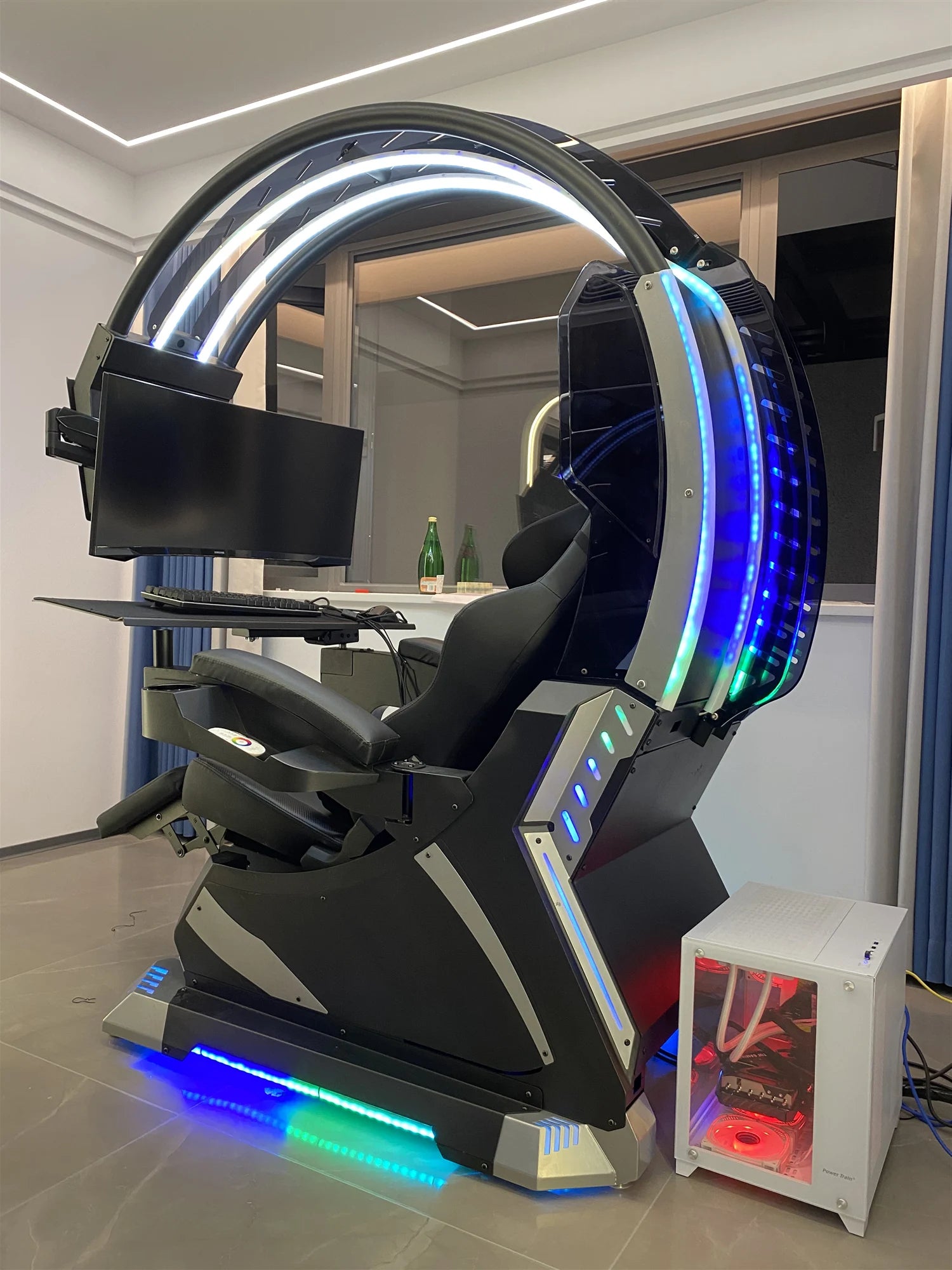 Custom Support 2 Screens Super Dream Pod Zero Gravity Recline Tilting PC Gaming Racing Chair Gaming Cockpit