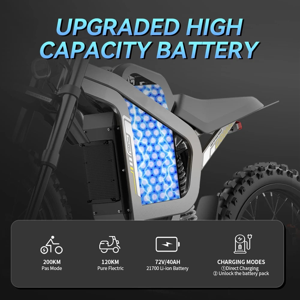 Saibaike R19 Adult off Road Electric Motorcycle City Bike 80km/h 3000W 72V 40Ah Aluminum Alloy Frame Dual Suspension