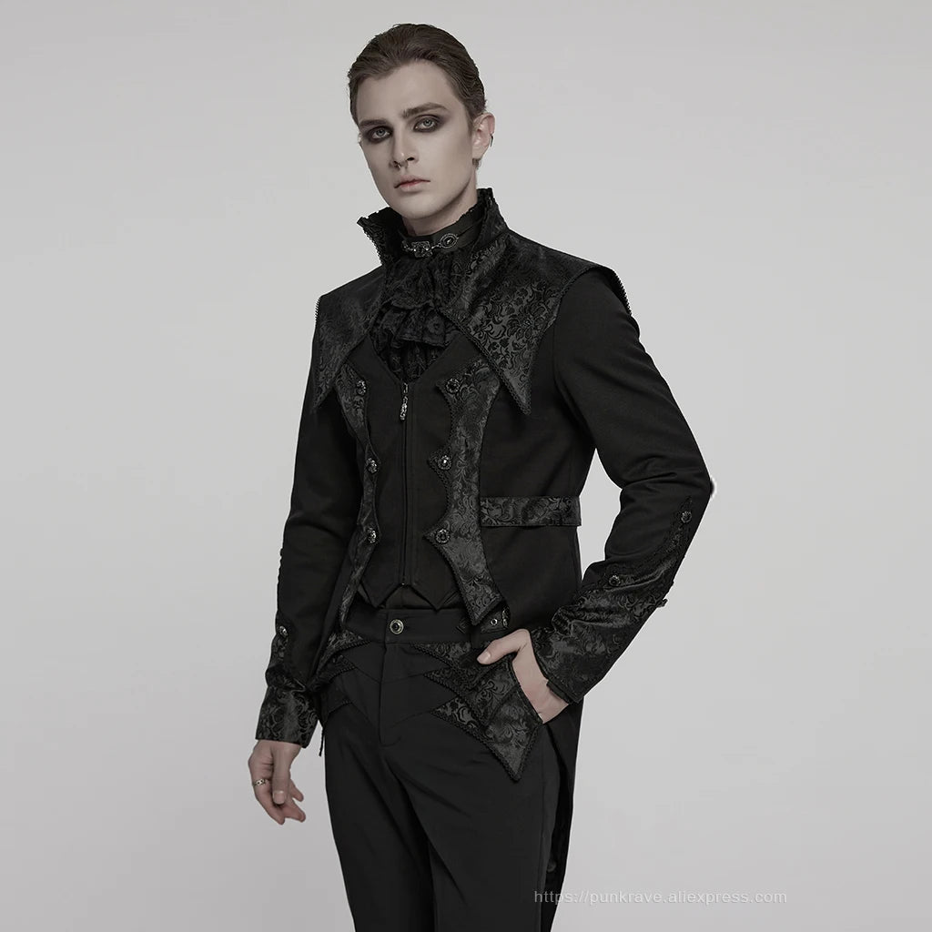 PUNK RAVE Men's Gothic Textured Jacquard Luxury Gentleman Tuxedo Handsome Stand Up Collar Cloud Shoulder Style Elegant Jacket