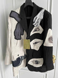 TOP-YAMAMOTO original design eye and hand linen patchwork patch suit Black and white suit