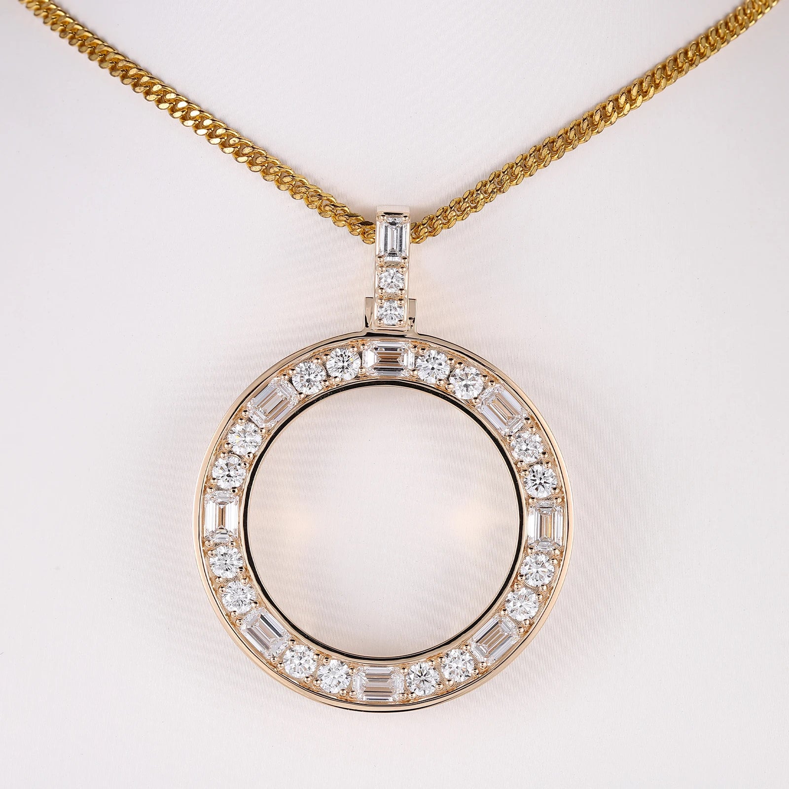 Provence jewelry 10K/14K gold memento coin pendant emerald cut lab diamond round pendant birthday Anniversary gift for boyfriend