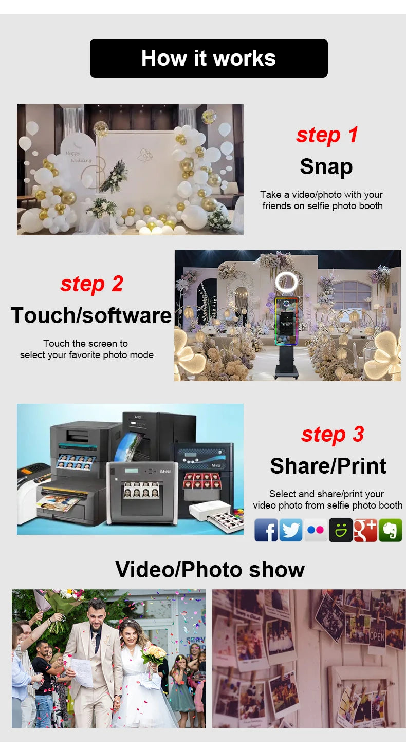 Magic Mirror Photobooth Machine LCD Touch Screen Wedding Party DSLR Selfie Photo Booth with Free Software
