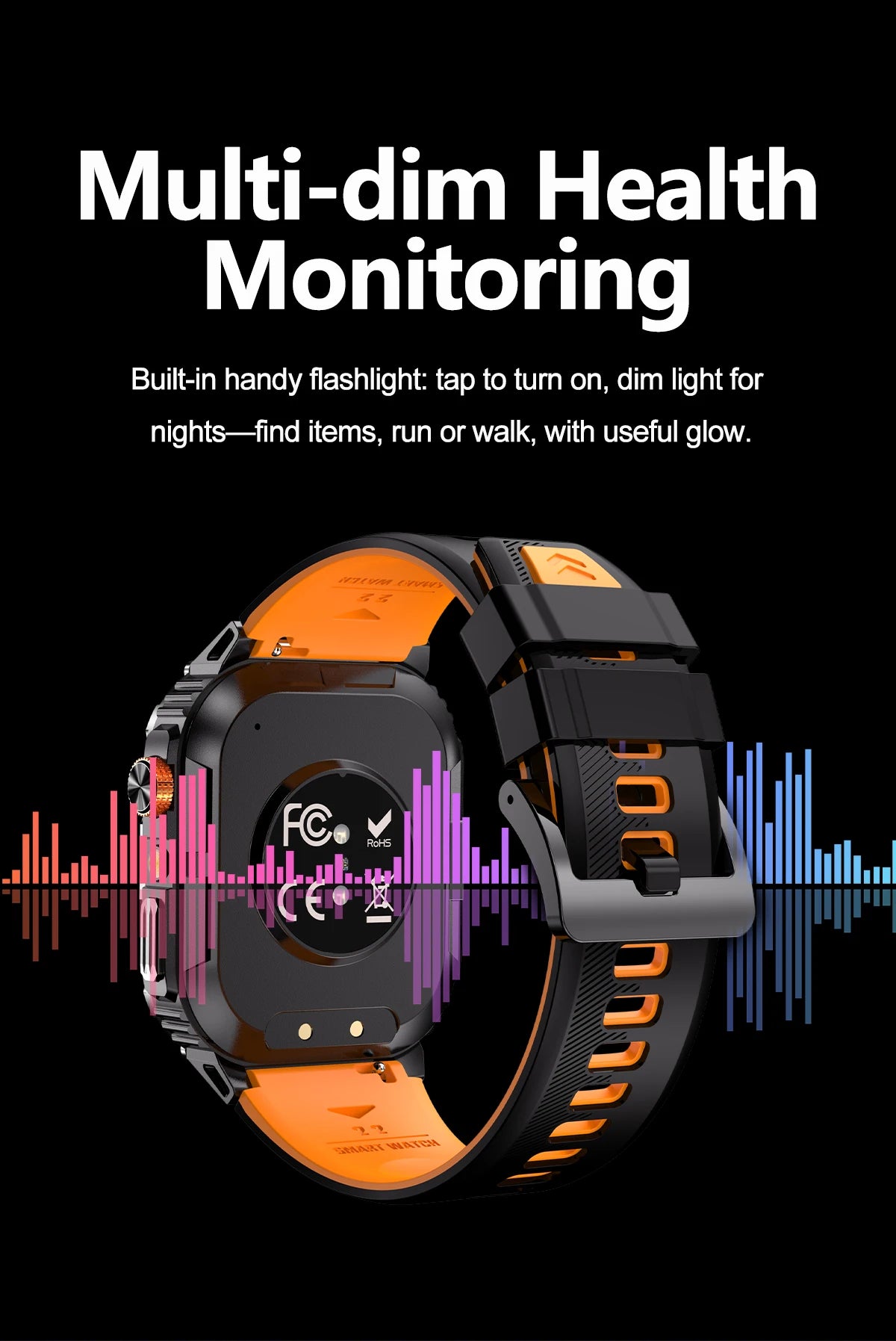 New 1000mAh military outdoor smartwatch for men, LED flashlight, IP68 waterproof, GPS sports, 2.01-inch Bluetooth call smartwatc