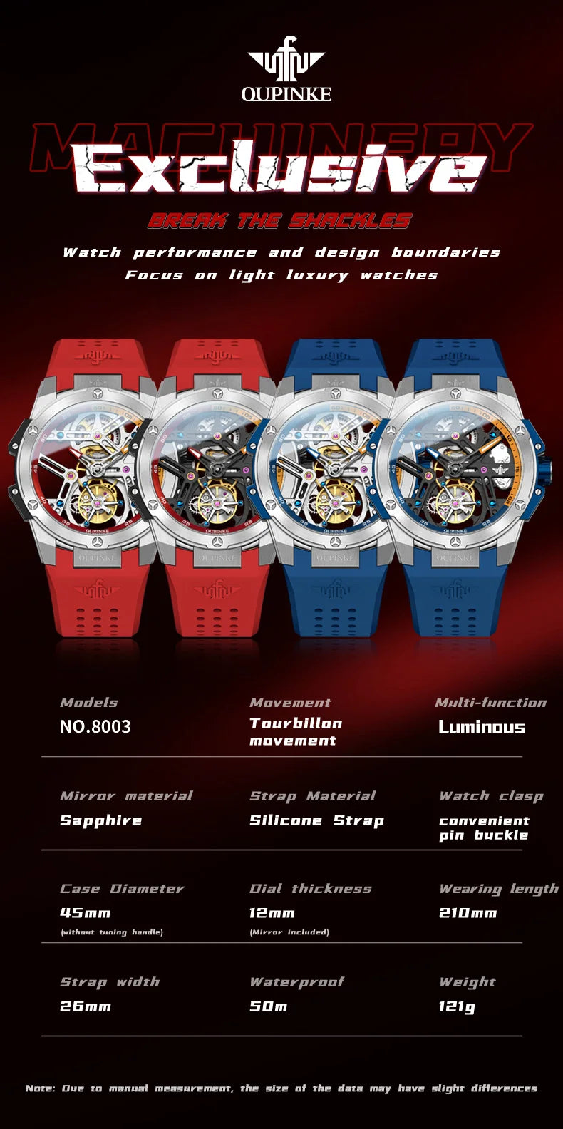 OUPINKE 8003 Tourbillon Watch Luxury Brand Automatic Mechanical Watch Original Waterproof Silicone Men's Watch Reloj Hombres