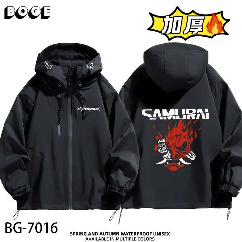 2077 Game Anime Surroundings Casual Men's Autumn Winter Thiened Faionable All-Match Hooded Jaet Waterproof Po...