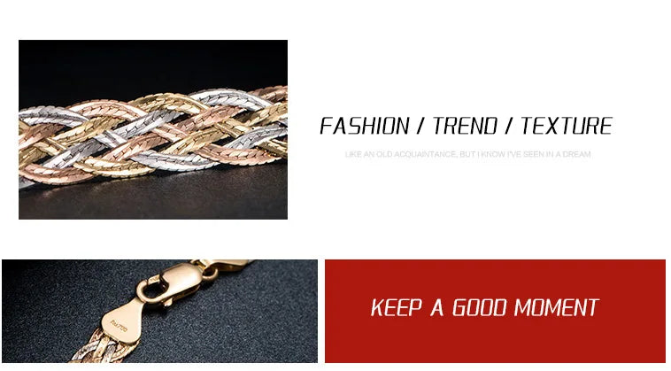 Necklace For Women Men Unisex 18K Pure Gold Weaving Chain Flat wide chain Knitted Chains Necklace Choker Vintage Collares Mujer