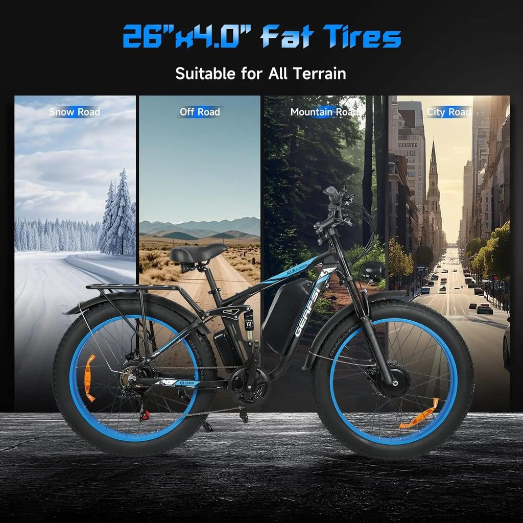 BAOLUJIE 2603 Electric Bike for Adults，52V 32AH Electric Bicycle，Peak 5000W Mountain E-bikes，21-speed Dual Motors Moped Ebike