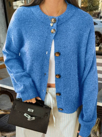 Women's Short Cardigan Autumn And Winter Round Neck Solid Color Stretch Round Neck Elegant Sweater Women Fashionable Casual Top