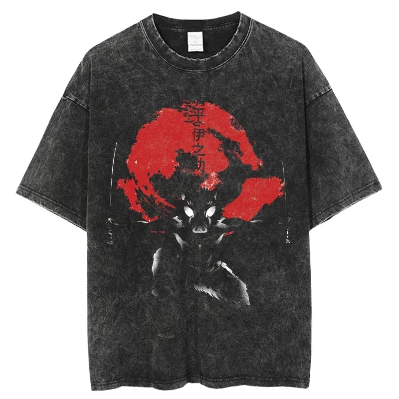 2025 Kimetsu no Yaiba Japanese Anime T Shirt Harajuku Man T Shirts Tees Shirt Tops Design Washed Black Short-Sleeve unisex top