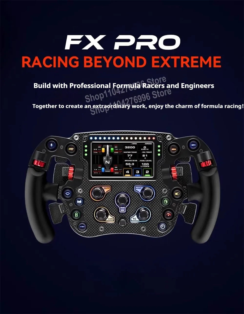 PC Formula Steering Wheel Racing Simulator Steering Wheel Carbon Fiber Steering Wheel with 4.3" Display For Simagic FX PRO