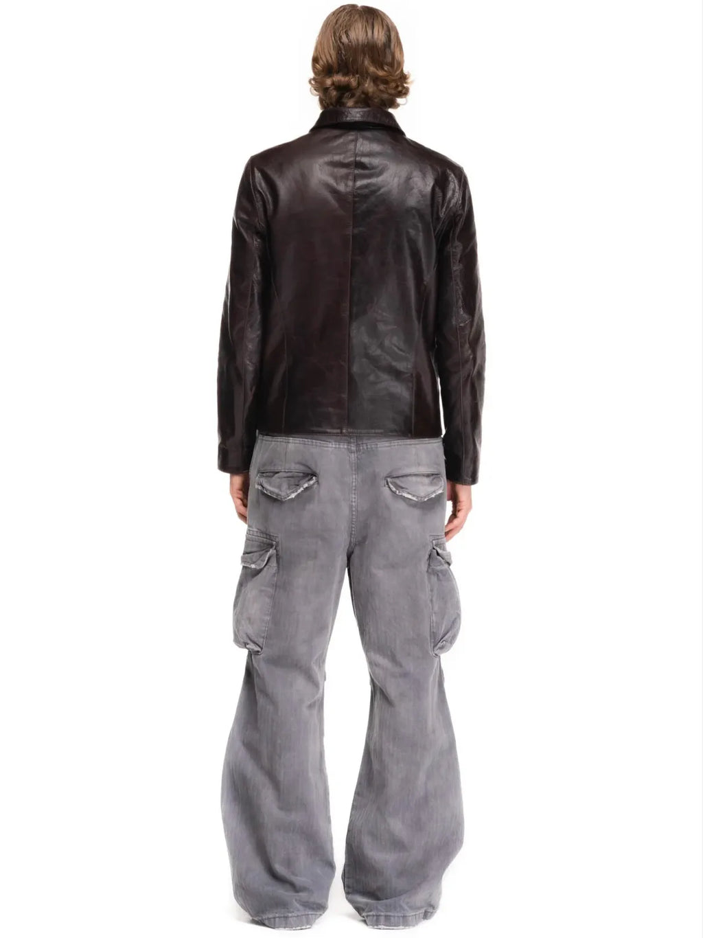 No faith studios herringbone twill grey ripped patch paint multi-pocket overalls