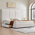 King Size Bed Frame Linen Upholstered Platform with 64-inch High Headboard And Storage Simple Airey Design Customized