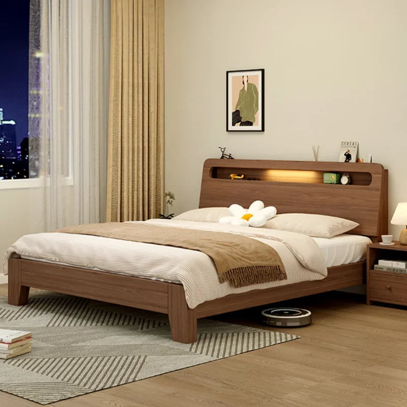 Nordic Luxury Bed Frames Wood High End King Size Low Price Double Bed Frames Headboard Lit Deux Place Furniture For Bedroom