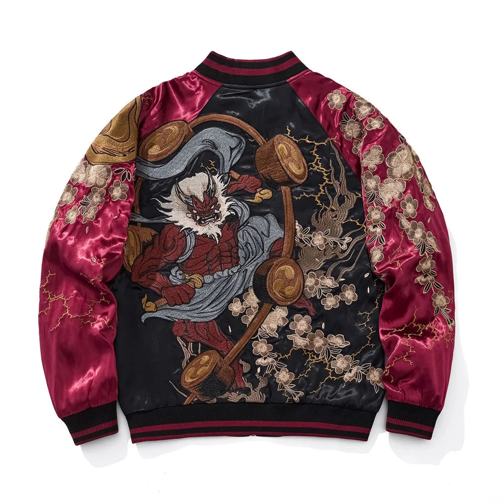 Japanese Anime Demon Embroidered Zipper Jacket Autumn Streetwear Hip Hop Men's Harajuku Baseball Coat Clothing