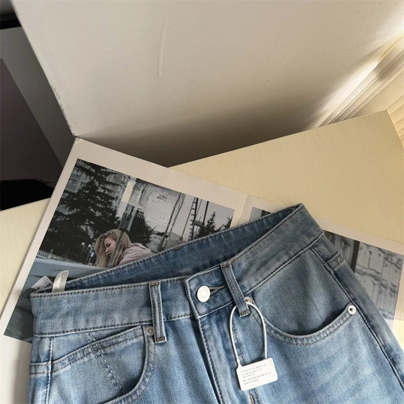 Summer Thin High Waist Slimming Bell Bottom Jeans Women's Fashion Korean Anime Leg Transformation Nine-Piece Micro Flared Denim