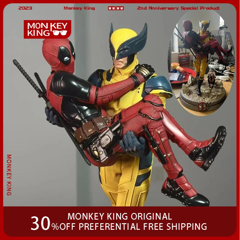1/4 Marvel Comics Figure Deadpool Wolverine Cuddle Anime Collection Model Resin Desktop Ornament Holiday Gifts Children Toys