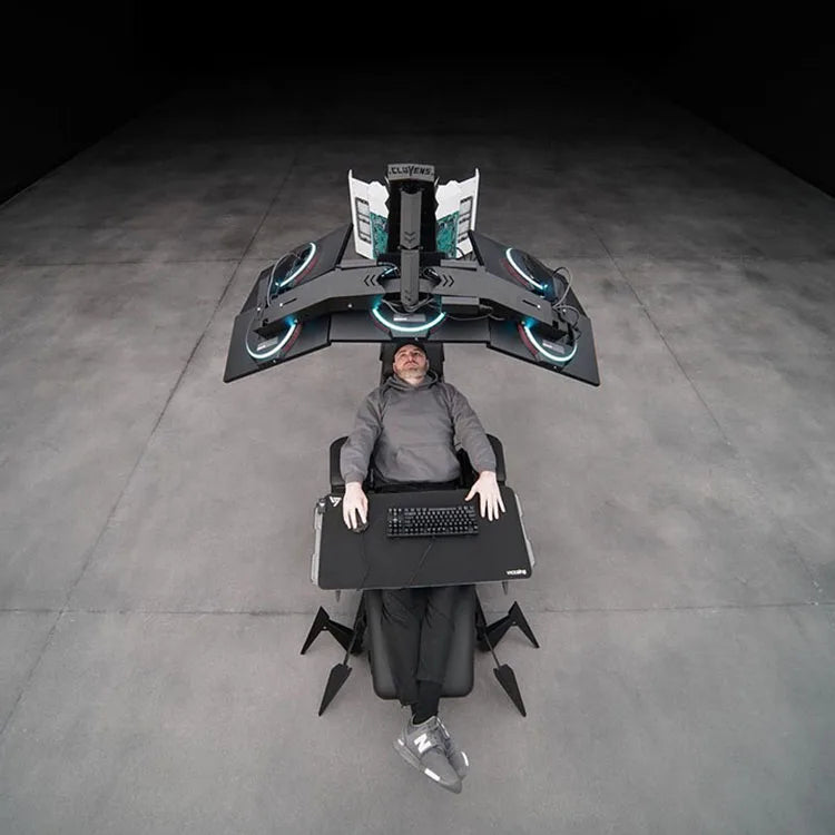 Cluvens Ergonomic Fully Recliner Office Chair Cockpit for 3 or 5 Monitors Zero Gravity Workstation Chair Scorpion Chair Cluvens