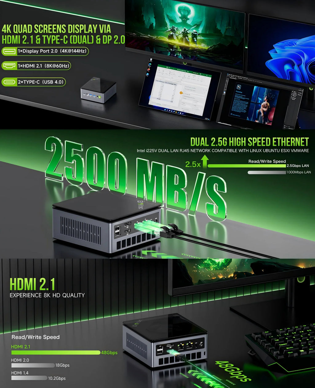 GMKtec Oculink Mini PC K11 K8 Plus M7 AMD R9 8945HS 8845HS 6850H 2*USB4 2*DDR5 2*2.5G LAN Micro Gaming Computer WiFi6 Desktops