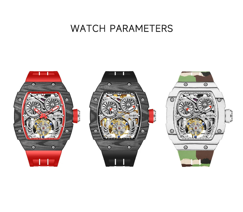 Haofa Double-Spring Drive Flying Automatic Tourbillon Man Watch Mechanical Tourbillon Carbon Fiber Men's Watch Skeleton 1922