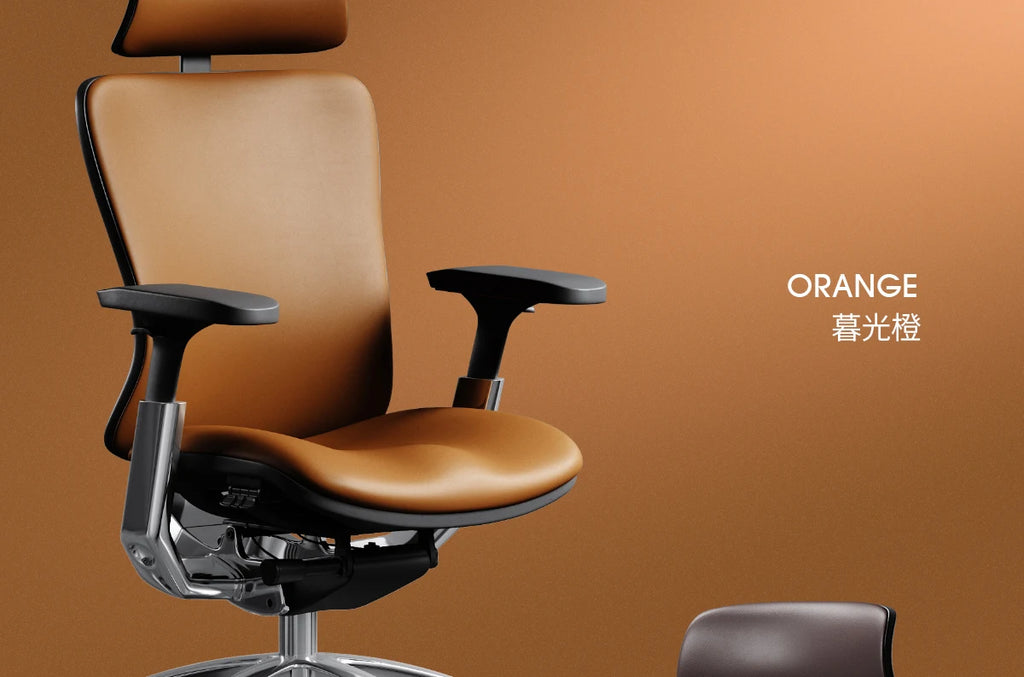 Luxury Modern Office Chair Wheels Orange Leather Computer Ergonomic Desk Chairs Recliner Swivel Sedia Ufficio Furniture