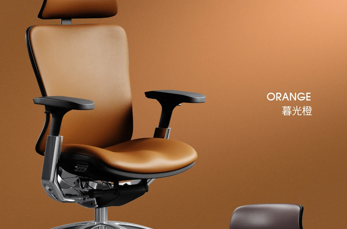 Luxury Modern Office Chair Wheels Orange Leather Computer Ergonomic Desk Chairs Recliner Swivel Sedia Ufficio Furniture