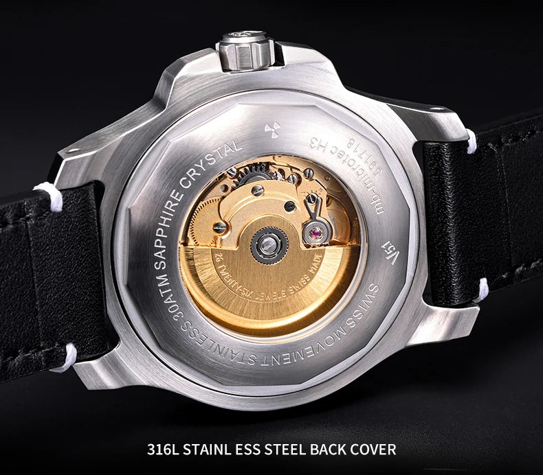 YELANG New Men Automatic Mechanical Watch T100 Self Luminous SWISS ETA Movement 25Jewels Deep Sea DiverSwim Waterproof 300m V5