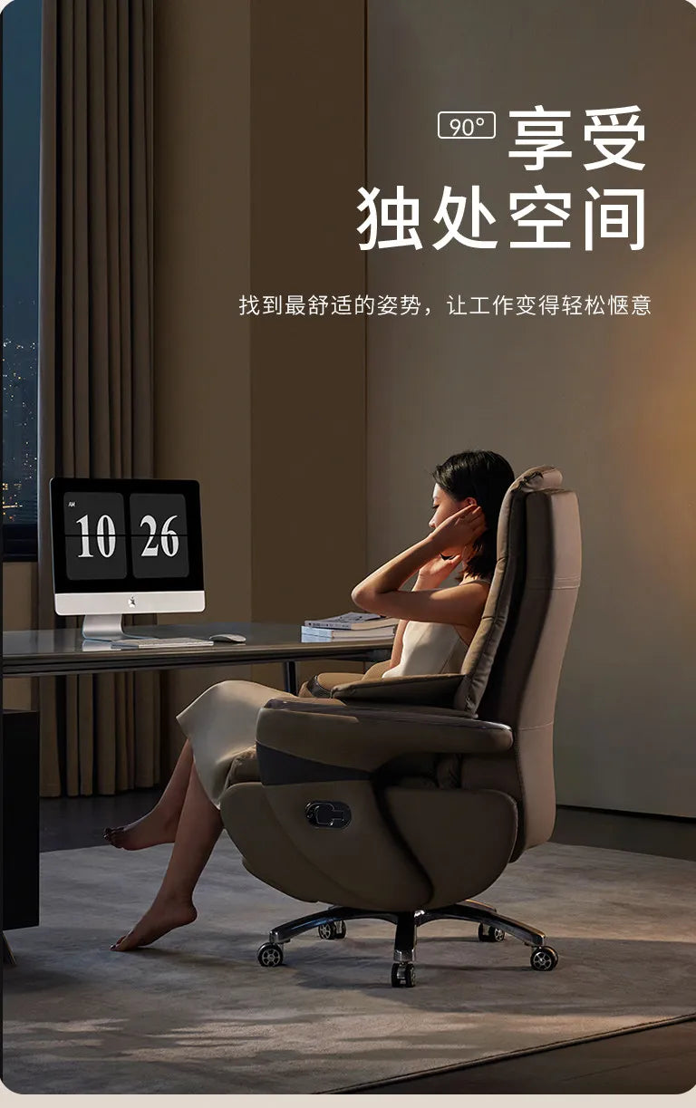 Premium Genuine Leather Executive Office Chair - Electric Massage Gaming Chair with Ergonomic Support for Home and Office JT40