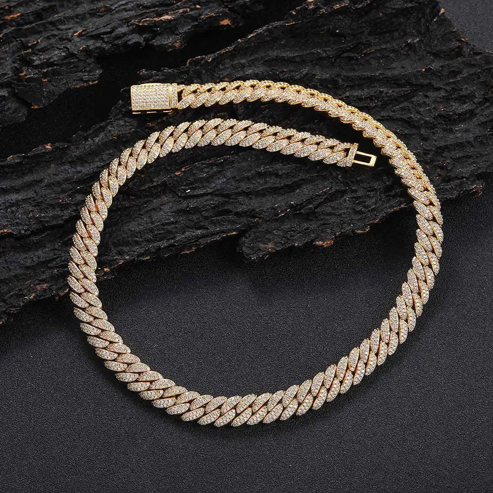 10mm Hip Hop Cubic Zircon CZ Iced Out Bubbles Cuban Link Chain Necklace For Men Women Jewelry Birthday Gift