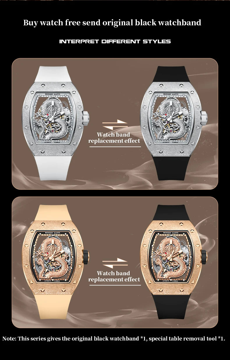 Bonest Gatti New Dragon Wrist Watch New Stainless Steel Case Luxury Fashion Business Watches for Men