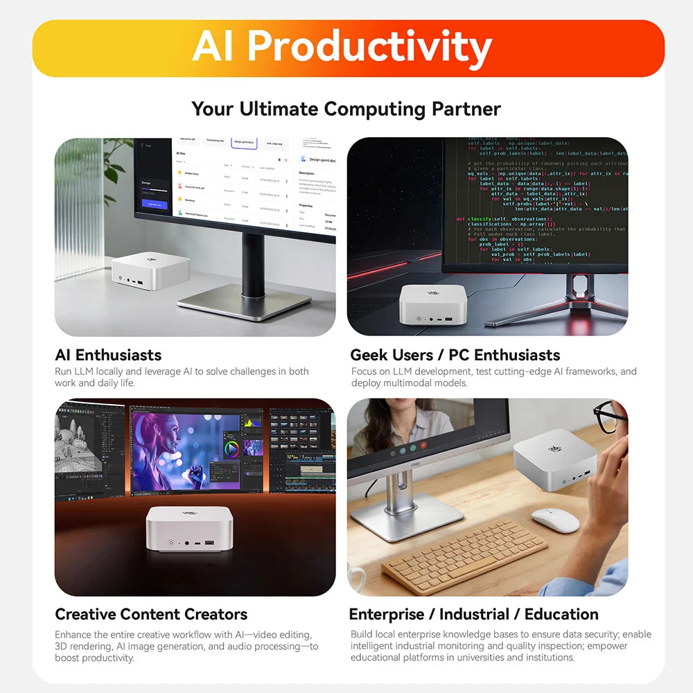 Beelink SER9 Pro AMD Ryzen AI9 HX370 Powerful AI PC 32G DDR5 1T NVME SER10 Max HX470 H255 Gaming PC PCIe4.0 SSD Desktop Computer