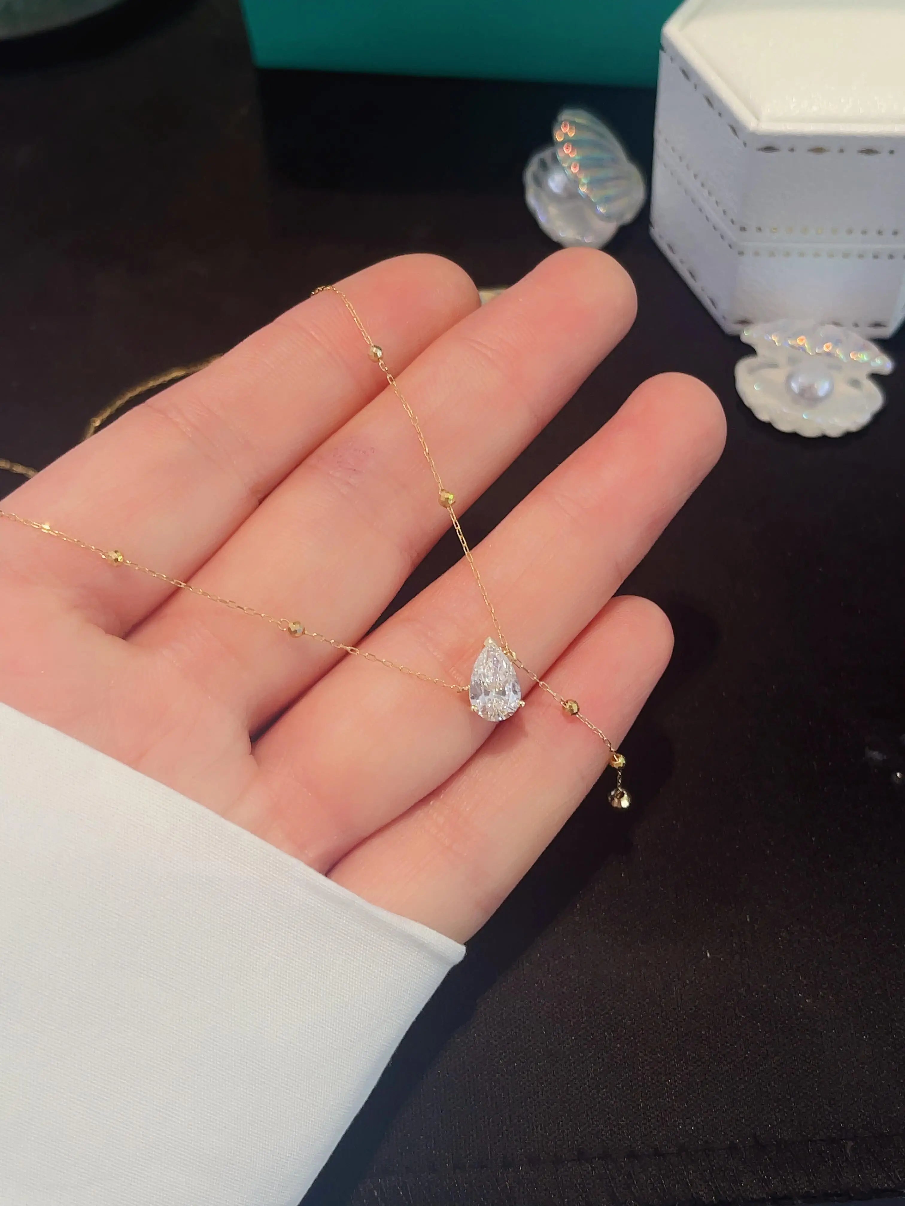 18K Solid Gold Lab-Grown Pear Shape Diamond Necklace, 0.5CT/1CT Fringe Teardrop Pendant with IGI Certificate, Customizable