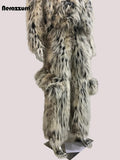 Mauroicardi Winter Long Colorful Multicolored Thick Warm Hairy Fluffy Faux Fur Wide Leg Pants Men Runway Fashion Streetwear 2025