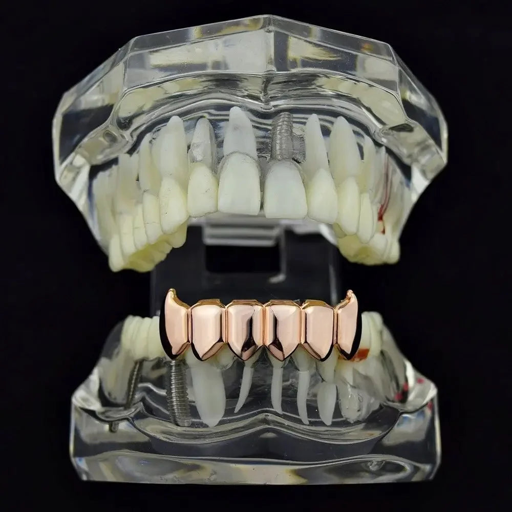Gold Silver Plated HIP HOP Teeth Grillz Top & Bottom Grills Set With silicone Real Shiny Vampire Tooth Sets