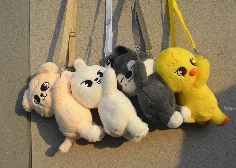 K-POP Beige Dog Plush Kawaii SKZOO Stuffed Animals Doll, Crossbody Bag for Girls Kids Fans Birthday Present
